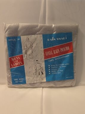 Vintage Rain Smart Vinyl Rain Poncho Clear Waterproof Hooded Adult One Size NOS